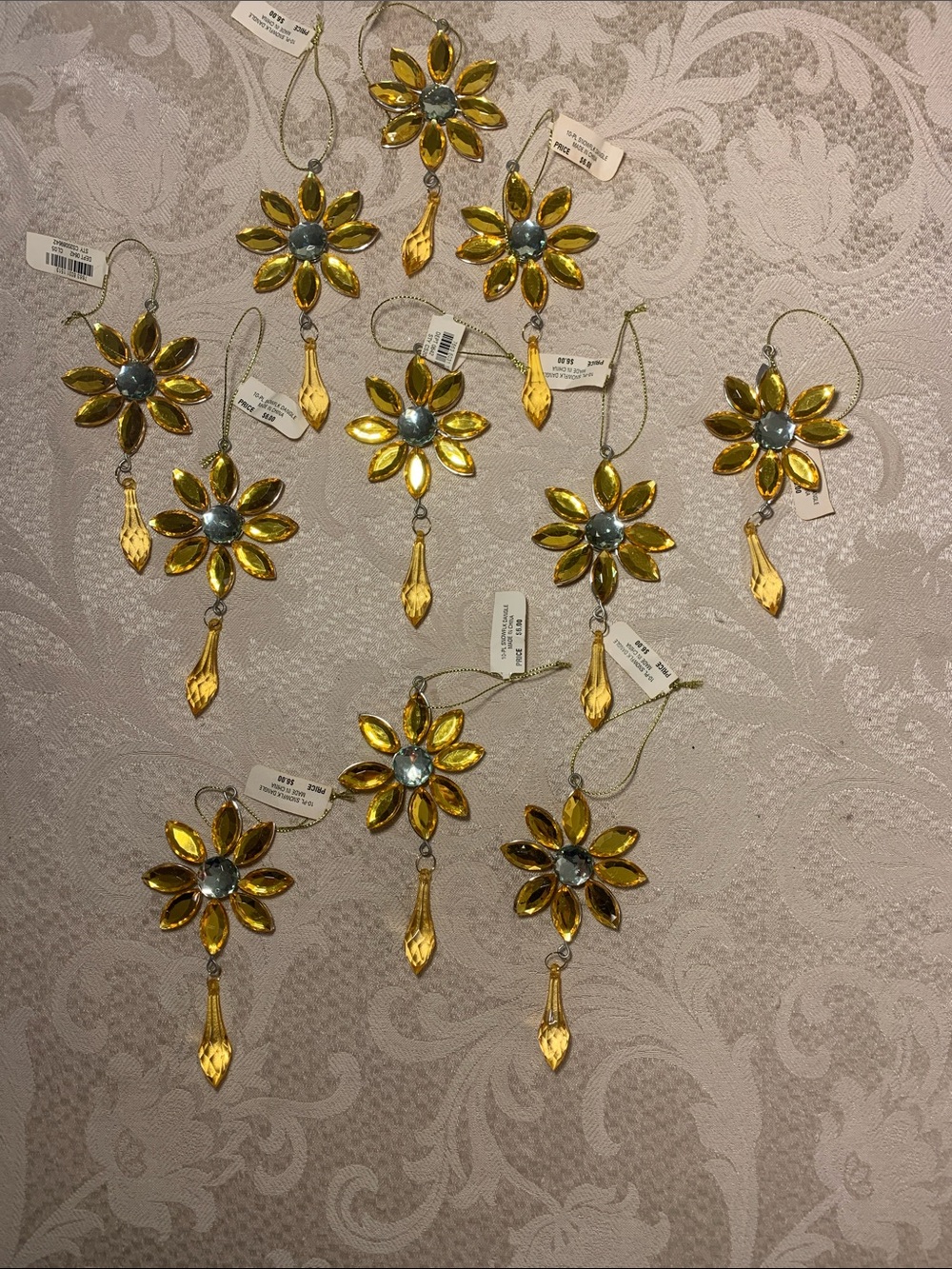 Gold Floral Glass Ornament with Blue Center - Brand